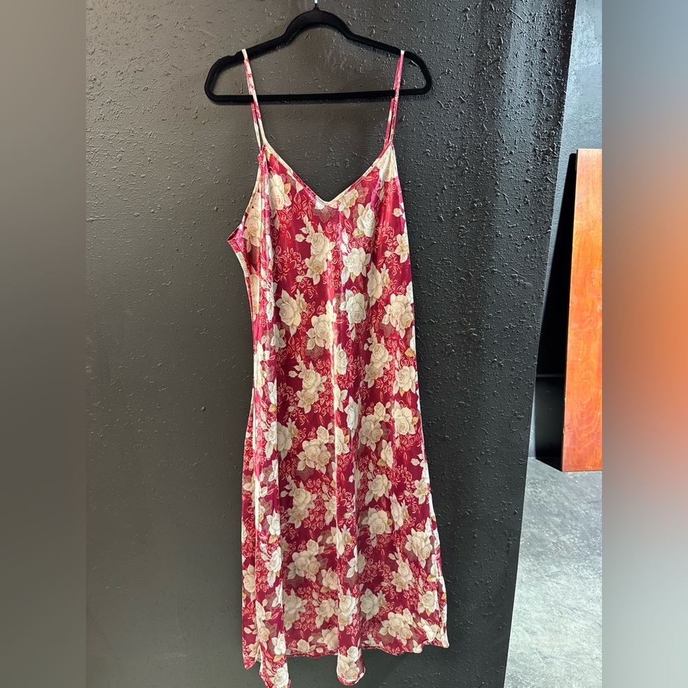 Vintage Adonna Womens Floral Red and White Slip Dress